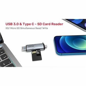 USB3.0 (USB-A & USB-C) to Micro SD/SD Card Reader Space Grey UNITEK blister card