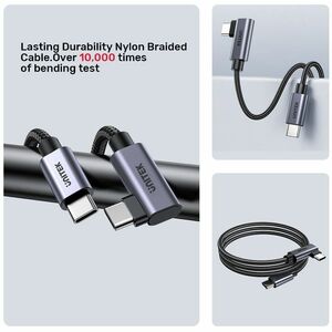 3M 90 deg L-Shape USB-C Male to Male PD 100W Charging Cable Black UNITEK Gift Box