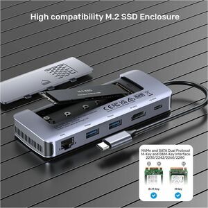 Unitek D1120A01 5 Port(s) USB Type C Docking Station for Solid State Drive, Notebook, Tablet PC, Smartphone, Display - Cha