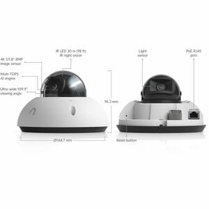 Ubiquiti UVC-G6-DOME 8 Megapixel 4K Network Camera - Colour - Dome - White - 30 m Infrared Night Vision - 3840 x 2160 Fixe