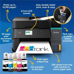 Epson ET-3950 Wired & Wireless EcoTank Inkjet Multifunction Printer - Colour - 18 ppm Mono/9 ppm Color Print - 2400 dpi Pr