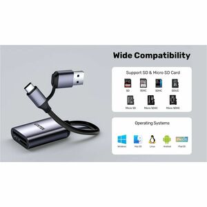SD4.0 /Micro SD4.0 Dual-LUN Card Reader with USB-A & USB-C Plugs Space Grey UNITEK hook color box