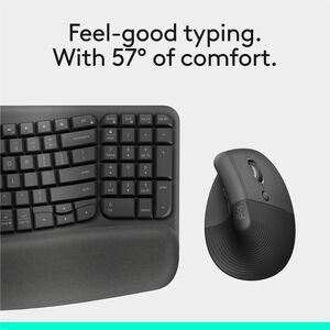 Logitech Wave Keys & Lift Vertical Mouse - Ergonomic Wireless Keyboard and Mouse Combo - with Cushioned Palm Rest (Graphit