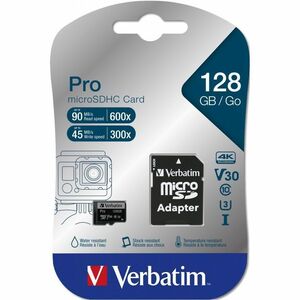 Verbatim Pro 128 GB Class 3/UHS-I (U3) microSDXC - 90 MB/s Read - 45 MB/s Write