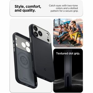 Spigen Nano Pop Case for Apple iPhone 17 Pro Smartphone - Textured Grip, Dotted Pattern - Black Sesame - Lint Resistant, D
