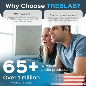 Treblab AI Wireless Bluetooth Translation Earbuds - Siri, Google Assistant - Stereo - True Wireless - Bluetooth - 33 ft - 
