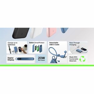 Belkin BoostCharge Stromspeicher - Blau - für Smartphone, iPhone, iPad, AirPod, USB Typ C Gerät, Nintendo Switch, iPad min