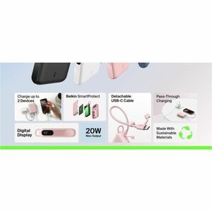 Belkin BoostCharge Power Bank - For Smartphone, Tablet PC, iPhone, iPad mini, iPad Pro - 10000 mAh - 20 W - USB Type-C Con