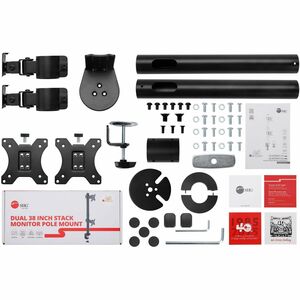 SIIG Dual 38" Stack Monitor Pole Mount - Black - Fits 13-38" Screens, up to 26.5 lbs each - Height Adjustable - 2 Display(