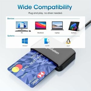 Manhattan USB-C Contact Smart Card Reader with MicroSD slot, USB Type-C Male to Contact Reader Interface and microSDXC, Su