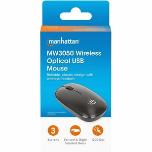 MW3050 Wireless Optical Mouse, Black, 1200dpi, 2.4Ghz (up to 10m), USB, Ambidextrous, Three Button with Scroll Wheel, USB-