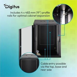 Digitus Dynamic-N 16U Wandmontierbar Geschlossener Schrank Rackschrank für Networking, Server - Hellgrau - Stahl, Glas, Bl