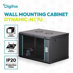 Digitus Dynamic-N 7U Wandmontierbar Geschlossener Schrank Rackschrank für Networking, Server - Schwarz - Stahl, Glas, Blec