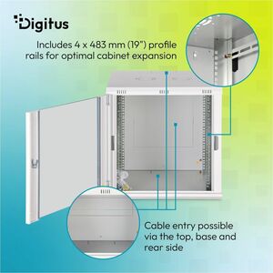 Digitus Dynamic-N 12U Wandmontierbar Geschlossener Schrank Rackschrank für Networking, Server - Hellgrau - Stahl, Glas, Bl