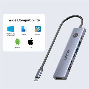 uHUB S7 Pro 7-in-1 5Gbps USB-C Hub with Screen On/Off button Supports 4K60Hz PD 100W SD/microSD card reader