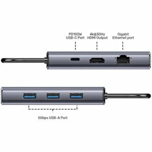 Unitek uHUB D1113C 6 Port(s) USB Type C Docking Station for Tablet PC, Smartphone, Notebook, Mobile Device, Flash Drive - 