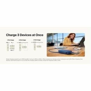 Belkin UltraCharge Power Bank - Blue - For iPhone, iPad Air, iPad mini, iPad Pro - 10000 mAh - 45 W - USB Type-C Connector