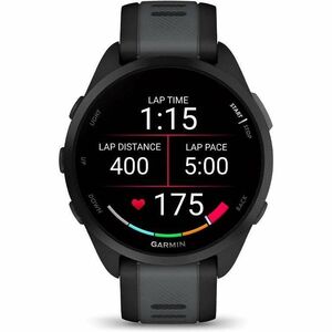 Garmin Forerunner 165 Smart Watch - Round Case Shape - Black Body Color - Slate Grey Band Color - Fiber Reinforced Polymer