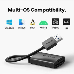 Vention CLP 2 Slot(s) Flash Reader - USB 3.0 Type A - External - 1.95 TB Flash Drive - 5 GB/s - SD, microSDHC, SDHC, SDXC
