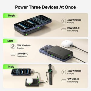 Belkin BoostCharge Power Bank - Black - For Smartphone, iPhone - 10000 mAh - 20 W - USB Type-C Connector - 2 x USB - Magne