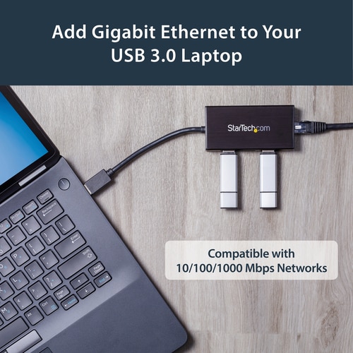 StarTech.com 3 Port Portable USB 3.0 Hub with Gigabit Ethernet Adapter NIC - 5Gbps - Aluminum w/ Cable - Add 3 external US
