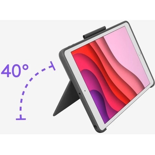 Logitech Combo Touch Keyboard/Cover Case Apple, Logitech iPad (7th Generation) Tablet - Graphite - Scuff Resistant, Scratc