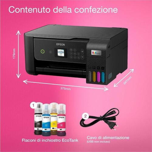 Epson ET-2870 Wired & Wireless EcoTank Inkjet Multifunction Printer - Colour - Black - Copier/Printer/Scanner - 33 ppm Mon