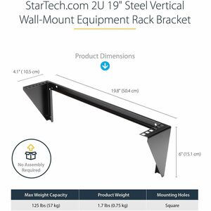 StarTech 2U 19in Steel Vertical Wall Mount Equipment Rack Bracket, TAA - Mount a server, network or telecommunications dev