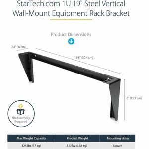 StarTech 1U 19in Steel Vertical Wall Mount Equipment Rack Bracket, TAA - Mount a server, network or telecommunications dev