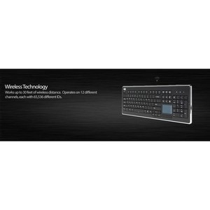 Adesso Wireless Desktop Touchpad Keyboard - Wireless Connectivity - RF - 30 ft - 2.40 GHz - USB Interface - 104 Key On/Off