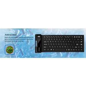 Adesso Antimicrobial Waterproof Flex Keyboard (Mini Size) - Cable Connectivity - USB Interface - 87 Key Media Player, Inte