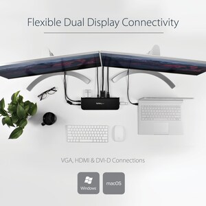 StarTech.com Station d'accueil USB 3.0 universelle double affichage pour PC portable - Réplicateur de ports HDMI DVI VGA a