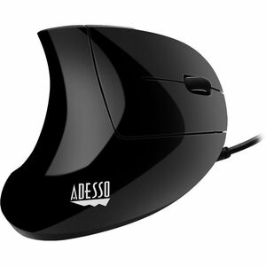 Adesso iMouse E1 Vertical Ergonomic Illuminated Mouse - Optical - Cable - Glossy Black - USB - 1600 dpi - Scroll Wheel - 6