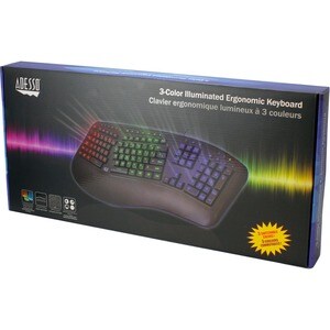 Adesso Color Illuminated Ergonomic Keyboard - Cable Connectivity - USB Interface - RGB LED - 105 Key(s) - 13 Hot Key(s) - 