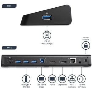 StarTech.com USB 3.0 Docking Station Dual Monitor with HDMI & 4K DisplayPort - 4x USB-A, Ethernet - USB Type A Universal L