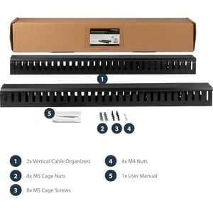 StarTech.com Vertikaler Kabelordner mit Finger Duct - 40U - 1,8m - Rack Kabelmanager - Durchführungspaneel - 40U Rack Heig