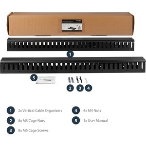 StarTech.com Vertical Cable Organizer with Finger Ducts - Vertical Cable Management Panel - Rack-Mount Cable Raceway - 40U