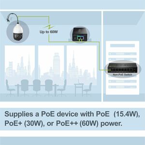 TRENDnet Gigabit PoE++ Injector, Supplies PoE (15.4W), PoE+ (30W), or PoE++ (60W), Network A PoE Device Up To 100m(328 ft)