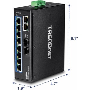 TRENDnet 10-Port Hardened Industrial Gigabit DIN-Rail Switch, 20Gbps Switching Capacity, DIN-Rail And Wall Mounts Included