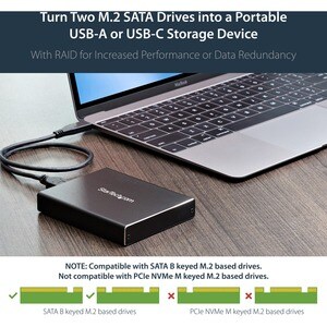 StarTech.com 2 x Total Bays DAS Storage System Portable - TAA Compliant - M.2 - USB 3.1 (Gen 2) - Serial ATA/600 Controlle