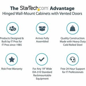 StarTech.com 4-Post 26U Wall Mount Network Cabinet, 19" Hinged Wall-Mounted Server Rack for Data / IT Equipment, Lockable 