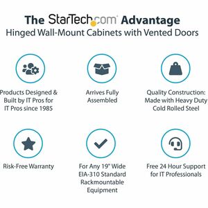 StarTech.com 4-Post 15U Wall Mount Network Cabinet, 19" Hinged Wall-Mounted Server Rack for Data / IT Equipment, Lockable 