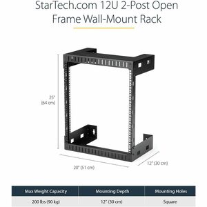StarTech.com 12U 19" Wall Mount Network Rack, 12" Deep 2 Post Open Frame Server Room Rack for Data/AV/IT/Computer Equipmen