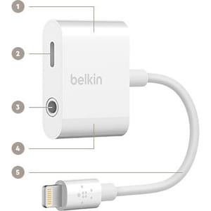Belkin Rockstar Lightning/Mini-phone Audio/Power/Data Transfer Cable - 1 Each - Cable for Headphone, Speaker, Microphone, 