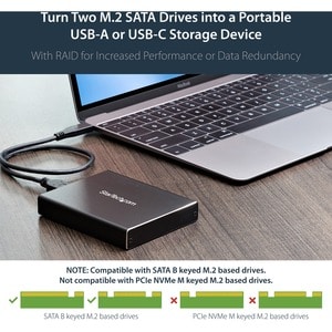 StarTech.com Dual-Slot Drive Enclosure for M.2 SATA SSDs - USB 3.1 (10Gbps) - RAID - 2 x SSD Supported - Serial ATA/600 Co