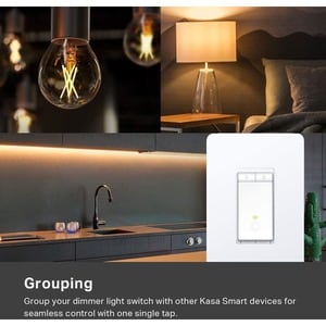 TP-Link Kasa Smart HS220 - Kasa Smart Dimmer Switch - Single Pole, Needs Neutral Wire, 2.4GHz Wi-Fi Light Switch Works wit