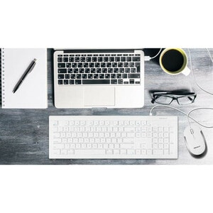 Macally USB Optical Quiet Click Mouse for Mac/PC in White & Aluminum - Optical - Cable - Aluminum, White - USB - 2400 dpi 