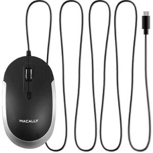 Macally USB-C Optical Quiet Click Mouse for Mac/PC Black & Space Gray - Optical - Cable - Black, Space Gray - USB Type C -