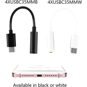 4XEM USB-C Male To 3.5mm Female Adapter Black - 5" Mini-phone/USB Audio Cable for Audio Device, Smartphone, Headphone - Fi