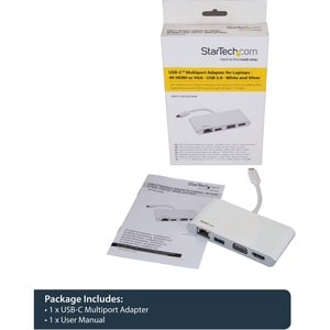 StarTech.com USB Type C Docking Station for Notebook - Silver, White - 1 Displays Supported - 4K - 2048 x 1280, 3840 x 216